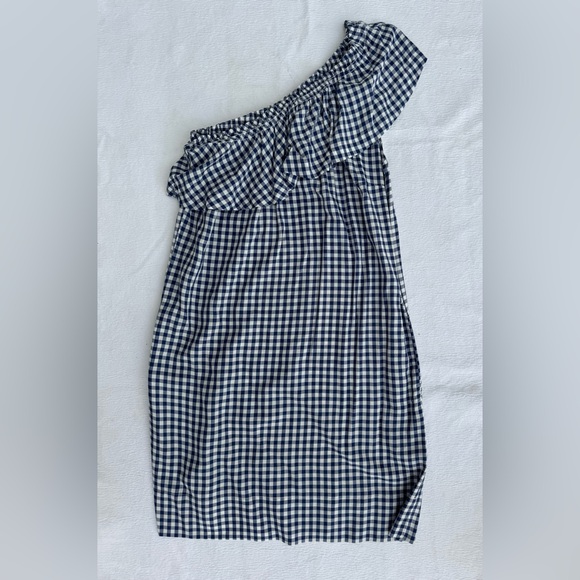 NWOT Velvet Blue and White Checkered Off-Shoulder Dress M - Picture 1 of 6